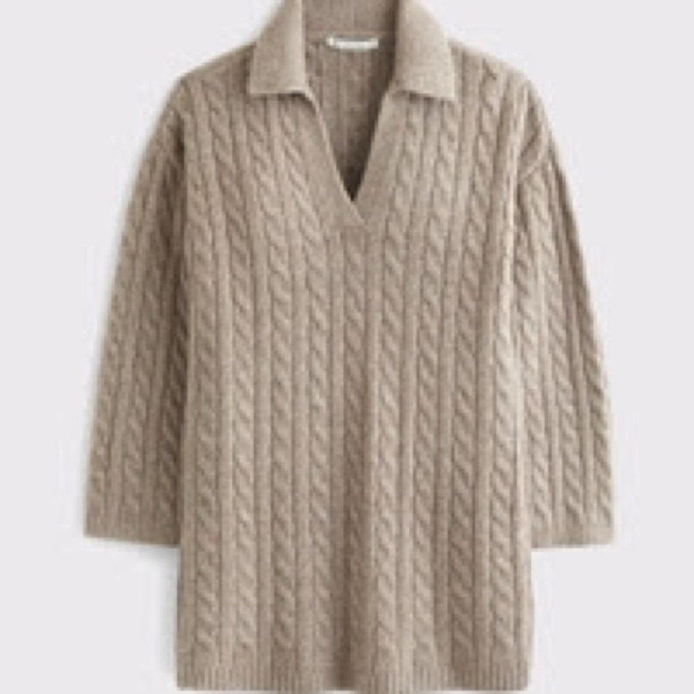 Abercrombie & Fitch Beige V-Neck Cable Knit Dress